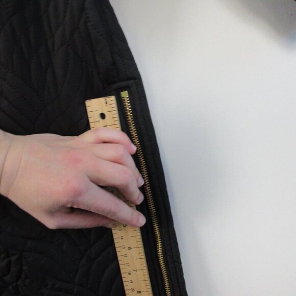 Anne Fontaine Genes Quilted Reversible Coat Women 40 Black Gold Long Luxury 1166 - Picture 13 of 16